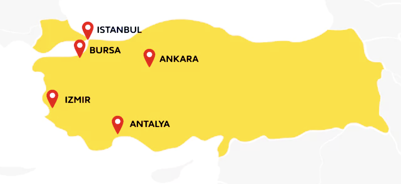 Türkiye haritası üzerinde yatırım bölgeleri